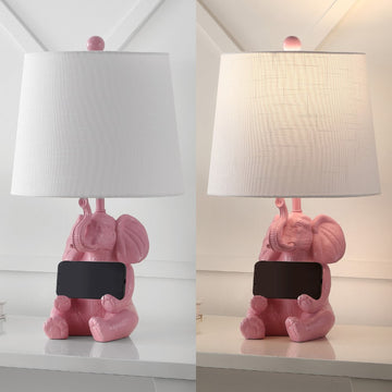 Kairi 21" Modern Shabby Chic Resin/Iron Happy Elephant LED Kids' Table Lamp with Phone Stand - JONATHAN Y